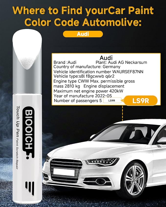 Touch Up Paint Pen Exact Color Match Car Chip and Scratch Repair (for Audi, Glacier White(2Y/LS9R))
