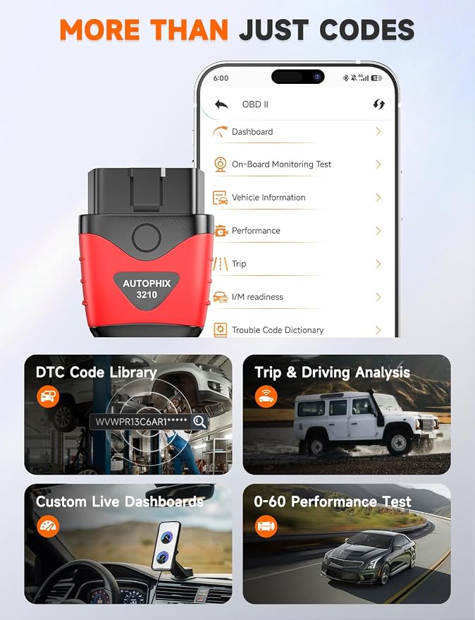 AUTOPHIX 3210 OBD2 Scanner for DIYers – Fix Check Engine Light & Pass Smog Test at Home, Code Reader, Checks Battery, Live Engine Data, No Subscription, Works with 1996+ Cars, for iPhone/Android