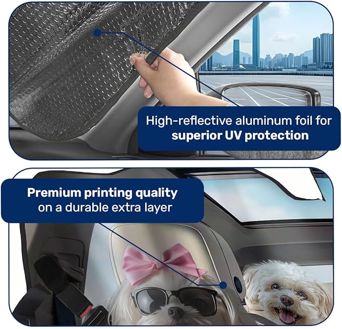 GENANY Maltese Windshield Cover for Car SUV Truck (55x30 Inches), Foldable Heat Shield, Shades for Front Windows, Protector Blocks UV, Car Decor