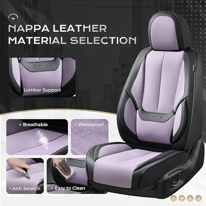 Coverado Seat Covers, Car Seat Covers Full Set, Leather Seat Covers for Cars, Car Seat Protector, Black Car Seat Covers Front Seats and Back Seats Universal Fit for Most Cars Purple