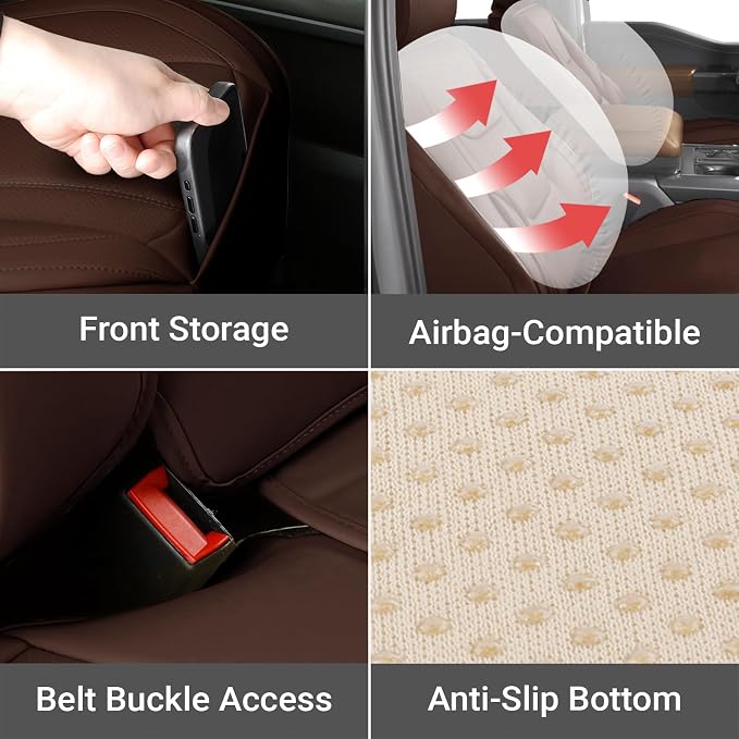 Coverland Custom Fit Car Seat Covers for SUV Compatible with [2007-2015 Lincoln MKX] Premium Car Seat Cover Water Resistant Leather Non-Slip Interior Protector [Full Set Dark Brown - Size Chart X89]