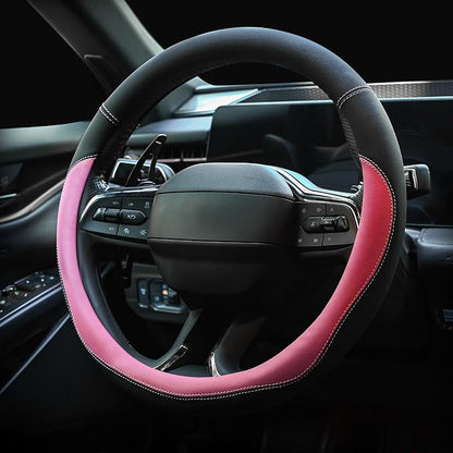 Valleycomfy Microfiber Leather Steering Wheel Cover Large-Size for F150 F250 F350 Ram 4Runner Tacoma Tundra Range Rover Model S X with 15 1/2 inches-16 inches Outer Diameter Pink