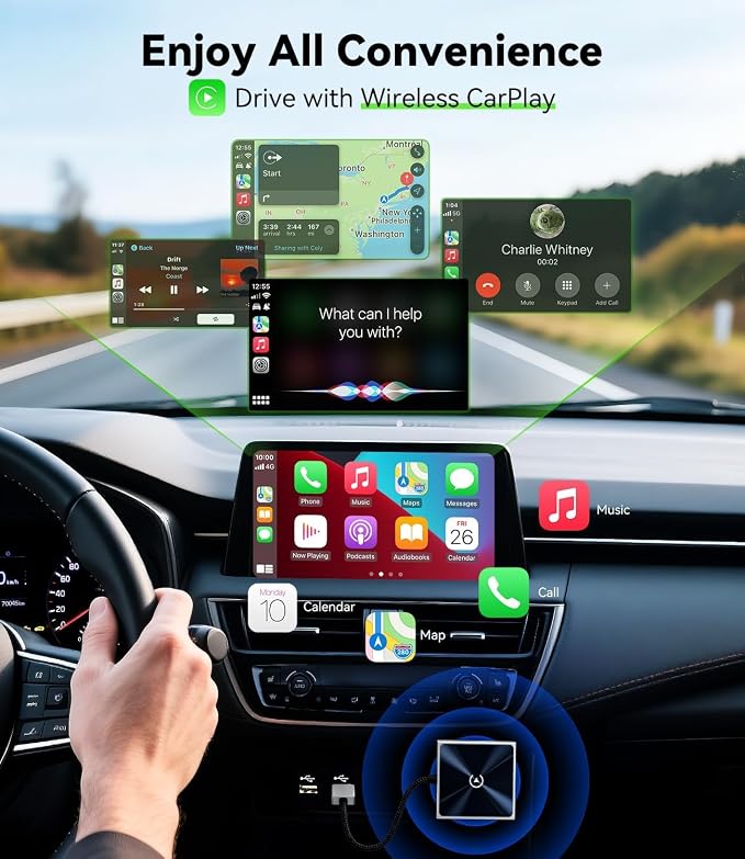 Wireless CarPlay Adapter for iPhone, Converts Wired to Wireless Apple CarPlay Adapter, Includes USB-A to USB-C Dongle, Easy Use, Stable Control, No Delay, Compatible with Cars from 2016 & iOS 10+