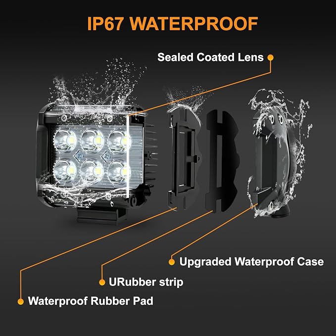 LED Light Bar 2PCS 36W 4 Inch Flood Spot Combo LED Work Light Pods Triple Row Work Driving Lamp with 12 ft Wiring Harness kit - 2 Leads
