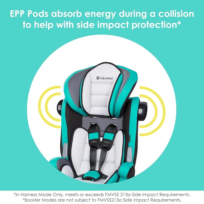 Baby Trend Hybrid SI 3-in-1 Combination Booster Seat, Hoboken Teal – Side-Impact Protection, 3-Stage Growth Design, Adjustable Headrest, Cushioned Comfort