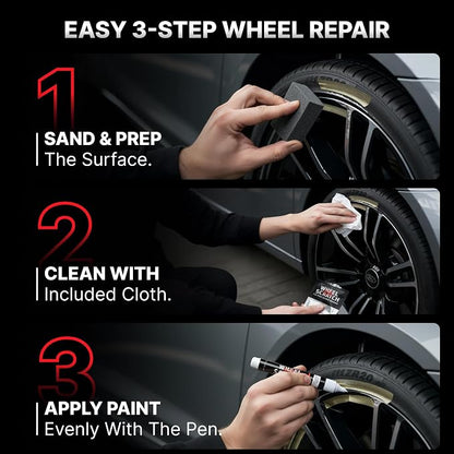 Wheel Scratch Fix® Dark Gray Touch Up Paint for Cars - DIY Alloy Wheel Repair Kit, Curb Rash Remover with Fast-Drying Pen - Long-Lasting OEM Finish Car Rim Paint for Scuffs and Chips at Home (Satin Dark Gray)