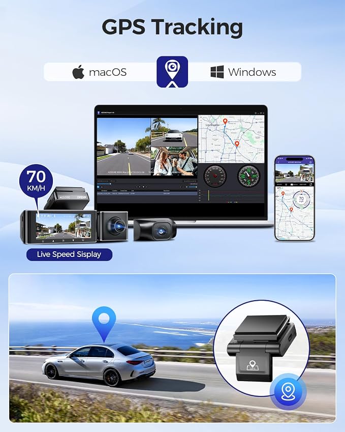 AZDOME M550 Max 4K 3 Channel Dash Cam, Dual STARVIS Sensors, 4K+2.5K+1080P Front and Rear Inside Triple Car Camera, Built-in WiFi GPS, 64GB Card Included, IR Night Vision, Ride Share Accessories