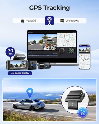 AZDOME M550 Max 4K 3 Channel Dash Cam, Dual STARVIS Sensors, 4K+2.5K+1080P Front and Rear Inside Triple Car Camera, Built-in WiFi GPS, 64GB Card Included, IR Night Vision, Ride Share Accessories