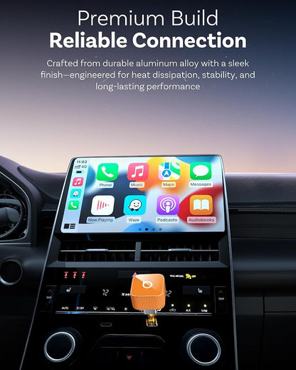 OTTOCAST Mini Cube 3.0 Wireless Carplay Adapter for Apple iPhone, 2-in-1 Car Play Android Auto Adapter, Convert Wired CarPlay to Wireless, Low Latency (Orange, USB C)