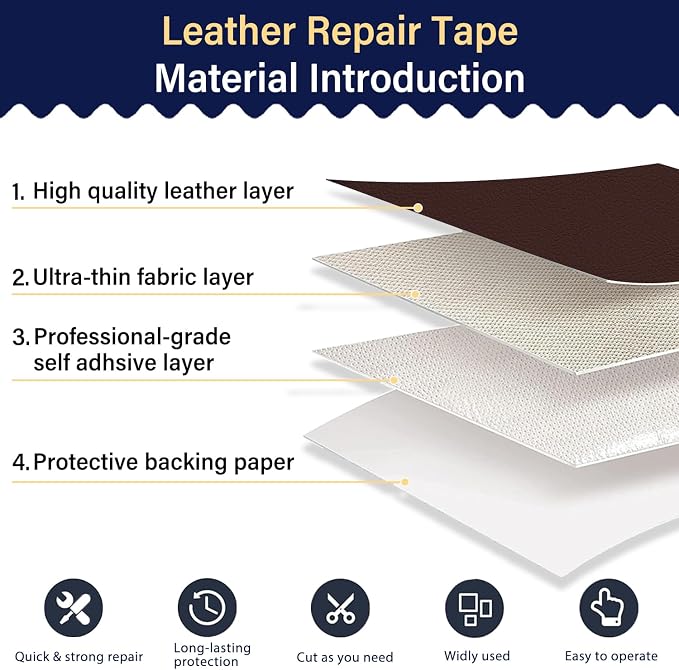 Zenyao Leather Repair Patch Tape - Self Adhesive Leather Repair Kit for Car Seat Furniture, Heavy Duty Vinyl Repair Patch for Couch Sofa, Waterproof Fix for Tears, 12x30 Inch Roll, Brown Burgundy