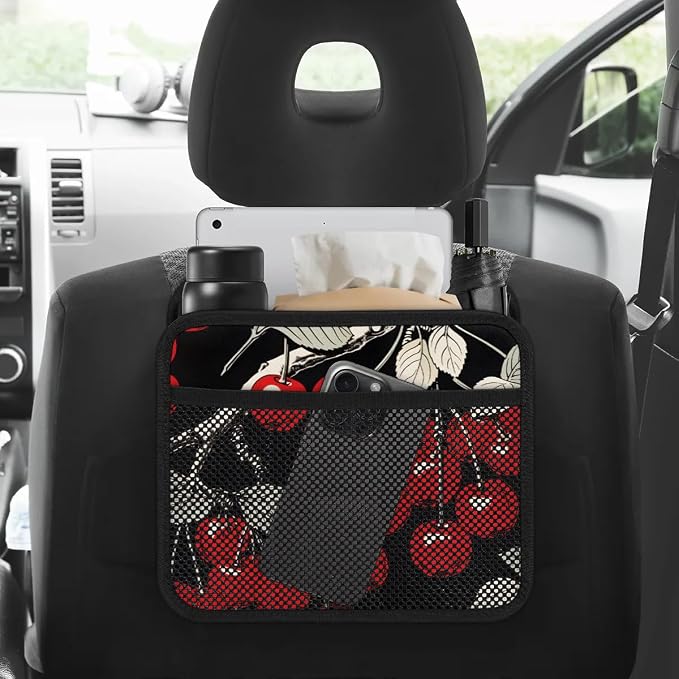 Car Backseat Organizer, PU Leather Back of Seat Cars Hanging Organizer with Pockets Leakproof Car Garbage Bag Hanging Cars Seat Storage Box Travel Accessories Foldable (Cherry Black)