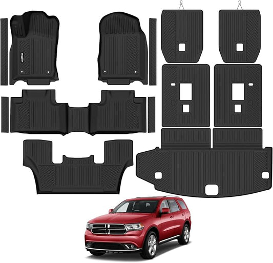 Floor Mats for 2013-2015 Dodge Durango 6 Seats/Captain Seat, Trunk Mat and 2nd/3rd Backrest Mat & Door Sill Guard All Weather TPE Protector for Dodge Durango Accessories