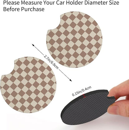 Checkered Brown Steering Wheel Cover 14-15 Inch with 2 Pcs Car Coasters | Universal Anti-Slip Breathable Suitable Men Women Checkered Car Wheel Cover Accessories