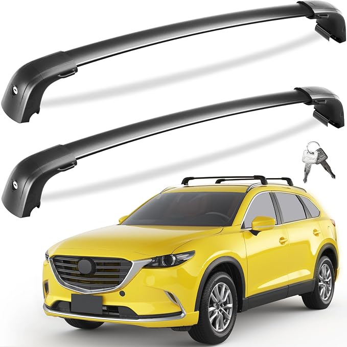 Tuyoung 300lbs Lockable Roof Rack Cross Bars Compatible with Mazda CX9 CX-9 2016 2017 2018 2019 2020 2021 2022 2023, Heavy Duty Anti-Theft Aluminum Roof Rails Crossbars Cargo Carrier Bag Black Bike
