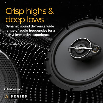 Pioneer A-Series Standard TS-A1671F 6.5” 3-Way Speakers (Pair) – 320W Max, Balanced Sound + Smooth Treble, Enhanced Bass, Ideal Factory Upgrade, Installation Adaptors Included