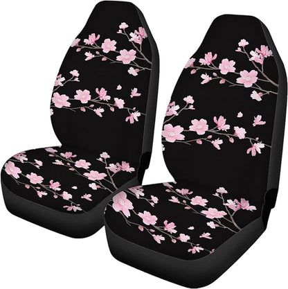 Cherry Blossom Car Seat Covers Full Set,Japanese Pink Flowers Tree Branches with Falling Petals Vehicle Front Rear Bench Cushion Protector Interior Accessories Universal Fit for Trucks Sedans