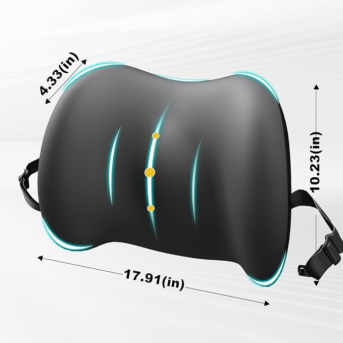 Cooling Lumbar Support Pillow for Car,Memory Foam Car Seat Back Support Pillow for Summer Driving,Cool-Touch Back Cushion with Strap for Pain Relief,Ergonomic Back Cushion for Chair(Gray Cooling)