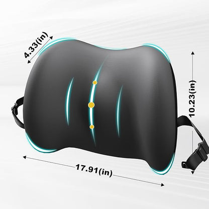 Cooling Lumbar Support Pillow for Car,Memory Foam Car Seat Back Support Pillow for Summer Driving,Cool-Touch Back Cushion with Strap for Pain Relief,Ergonomic Back Cushion for Chair(Gray Cooling)