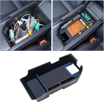 TOPINSTALL Blue Center Console Tray Compatible with 2018-2024 Toyota Camry XLE XSE and 2020-2023 2024 Camry LE SE with Dual USB Ports, Interior Accessories Armrest Console Organizer (Not for 2025)