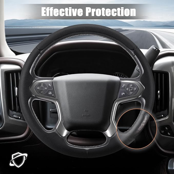 Aimato Customized Steering Wheel Cover for Chevy Silverado 1500 2014-2018/2500 3500 2015-2019/Suburban Tahoe 2015-2020/Traverse 2018-2023,Thin,Anti-Slip,Scratch-Resistant Car Accessory for Chevrolet