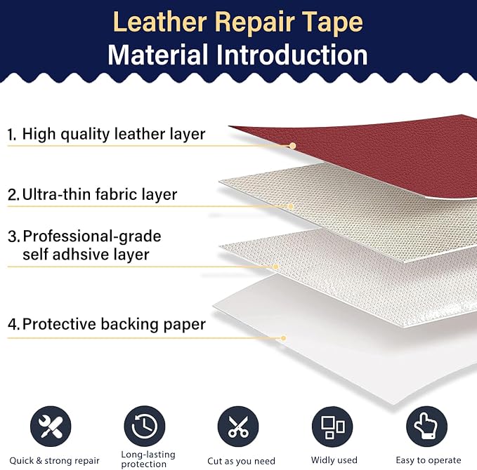 Zenyao Leather Repair Patch Tape - Self Adhesive Leather Repair Kit for Car Seat Furniture, Heavy Duty Vinyl Repair Patch for Couch Sofa, Waterproof for Rips Scratches Tears, 16x30 Inch Roll, Red