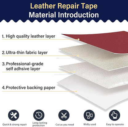 Zenyao Leather Repair Patch Tape - Self Adhesive Leather Repair Kit for Car Seat Furniture, Heavy Duty Vinyl Repair Patch for Couch Sofa, Waterproof for Rips Scratches Tears, 3x60 Inch Roll, Red