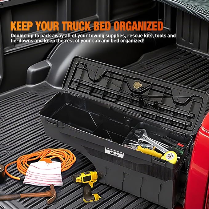 Nilight Truck Bed Tool Box Right Passenger Side Truck Tool Box Fit for Toyota Tundra 2007-2021 ABS Swing Case Truck Bed Storage Box with Lockable Lid Waterproof Wheel Well Toolbox Black