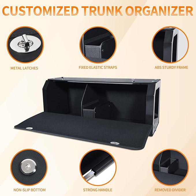 Car Trunk Organizer for 2021-2023 Tesla Model 3, Leather Sturdy Car Storage Organizer Trunk Organizer for Suv with Lid and Push-pull Handle (Black, 30.7 * 11.4 * 12.2in)