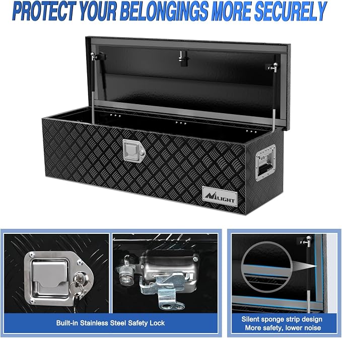 Nilight 39 Inch Truck Tool Box Heavy Duty Aluminum Stripes Plated Pick Up Truck Bed Toolboxes 39"x13"x10" Waterproof Storage Organizer for Bed of Truck RV Trailer with Side Handle Lock Keys, Black