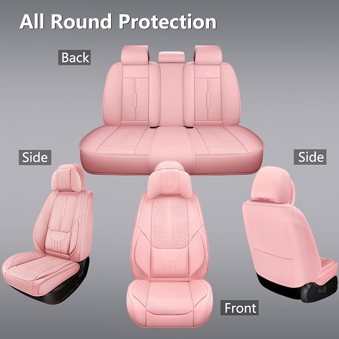 NS YOLO Universal Leather Car Seat Covers Full Coverage,Waterproof Custom Fit for Cars,SUVs and Trucks, Premium PU Leather Automotive Seat Protector with Anti-Slip Design,Pink Seat Cover for 5 Seats