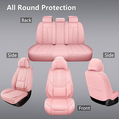 NS YOLO Universal Leather Car Seat Covers Full Coverage,Waterproof Custom Fit for Cars,SUVs and Trucks, Premium PU Leather Automotive Seat Protector with Anti-Slip Design,Pink Seat Cover for 5 Seats