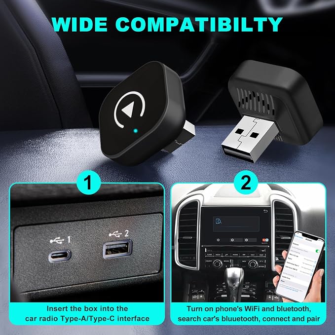 Wireless CarPlay Adapter 2026 Upgrade Wired CarPlay to Wireless, Mini USB Design for Cars with Built-in Wired Apple CarPlay Plug and Play Easy Use Fast Stable Connection Car Play for iPhone (Black)