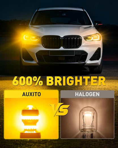 AUXITO LED Turn Signal Lights Tail Lights 7443 7440 T20 7440A Led Bulbs Amber Yellow Bright 7441 7444 7444NA W21W LED Replacement Lights for Front Rear Turn Signal Marker Blinker Lights(Pack of 2)