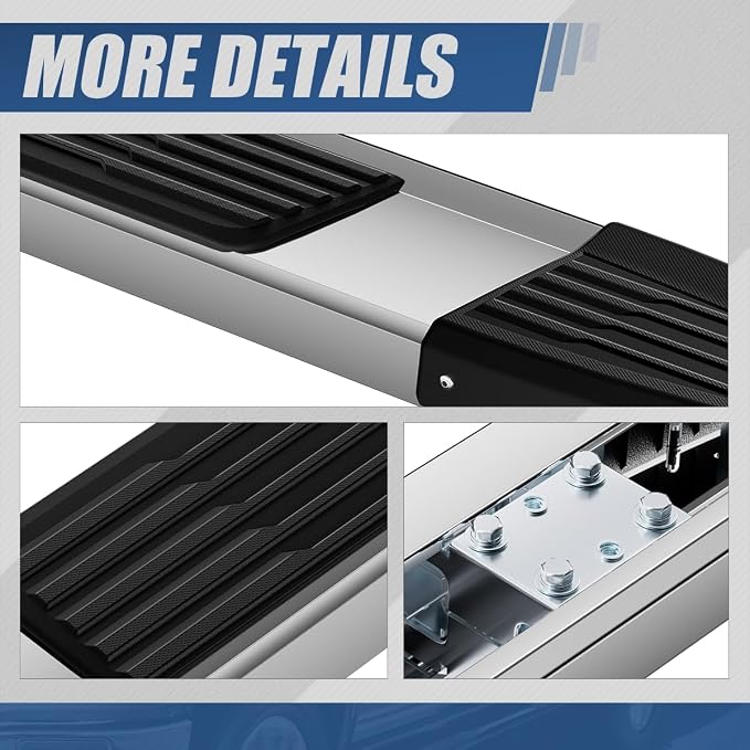 Auto Dynasty Flat Running Boards Compatible with 2009-2024 Dodge Ram 1500 2500 3500 Crew Cab 4-Door, Stainless Steel Side Step Rail Nerf Bars, 6" Step Bars, Polished Chrome