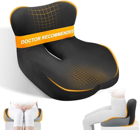 Allaboutsla Memory Foam Car Seat Cushion with Lumbar Support, L-Shaped Ergonomic Design for Long Driving, Pressure-Relief Comfort for Car, SUV, Semi Truck & Office Chair- Black