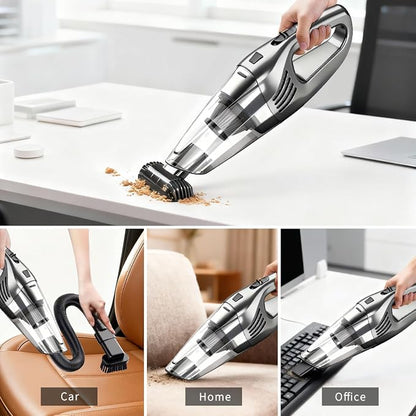 Car Vacuum Portable Cordless – 12000PA Strong Suction, Lightweight & Rechargeable – Includes Multi-Nozzle Attachments for Car, Home, Office, and Pet Hair – Compact & Powerful Grey Vacuum