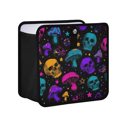 Car Trash Can Organizer Bin with Adjustable Strap for Back Front Seat Console Waterproof Leakproof Collapsible Portable 11 Inch Neon-colored Skulls Stars Mushrooms