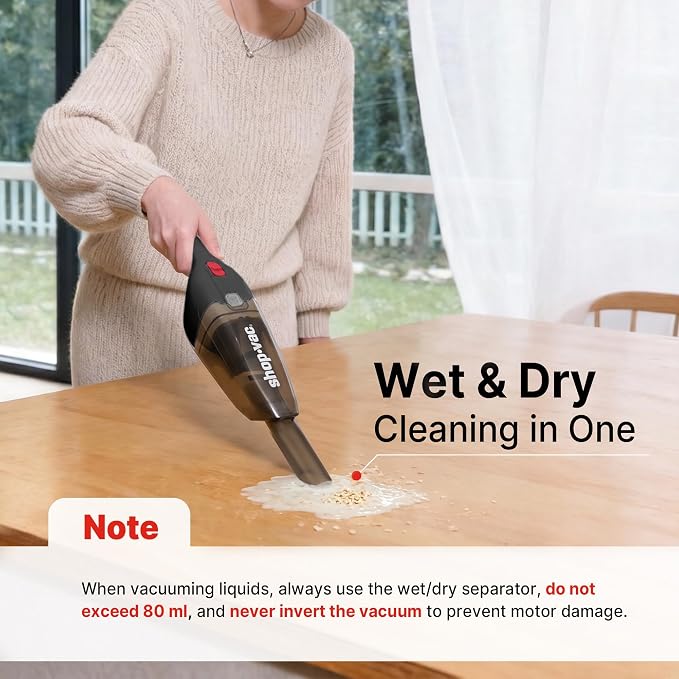 Shop-Vac Wet/Dry Handheld Vacuum Cordless, Powerful Portable Car Vacuum Rechargeable, Wall-Mounted Hand Vac with Crevice Tool, Lightweight Hand Vacuum for Home & Car, Washable Filter, Black