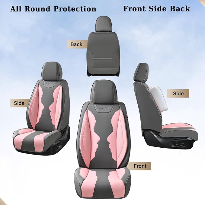 Coverado Car Seat Covers, Front Covers for Cars, Car Seat Cover Front Seats, Automotive Seat Cover, Waterproof, Leather Car Seat Cushion, Universal Interior Seat Protectors for Most Cars Black