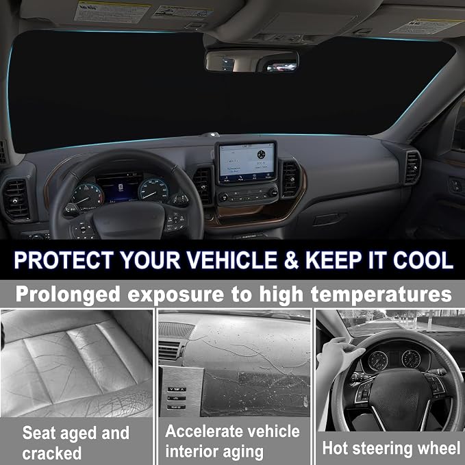 Windshield Sun Shade for 2021-2026 Ford Bronco Sport| Fully Covered Foldable Front Window Sun Visor| 310T Polyester| UV Heat Insulation Protection| Outdoor Camping (Not for Bronco Model)