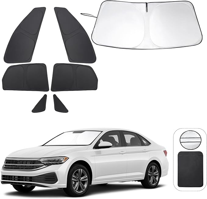 TINGLU Window Shades for Volkswagen VW Jetta 2019-2025 2026 Accessories Car Side Full Windows Triangular Windshield Sun Shade Sun UV Rays Privacy Protection 7PCS