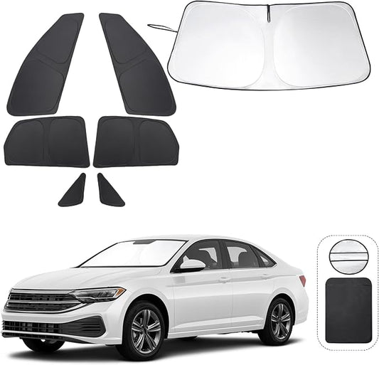 TINGLU Window Shades for Volkswagen VW Jetta 2019-2025 2026 Accessories Car Side Full Windows Triangular Windshield Sun Shade Sun UV Rays Privacy Protection 7PCS