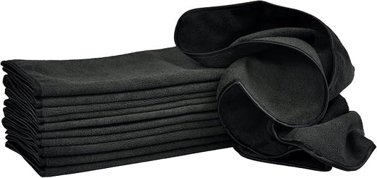Detailer's Preference 390 GSM Premium Microfiber Towels, Ultra Soft, Lint-Free, Streak-Free, Highly Absorbent, Scratch-Free Cleaning & Drying Cloths for Auto, Home & Detailing, 16x24, 12-Pack, Black