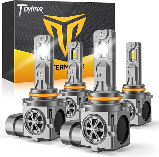 Termitor 9005 9006 Light Bulbs Combo, 100,000LM Super Bright, HB3 HB4 Driving light bulbs, 6500K Cool White, 1:1 Mini Size, Plug and Play, 85,000Hrs Lifespan, Pack of 4