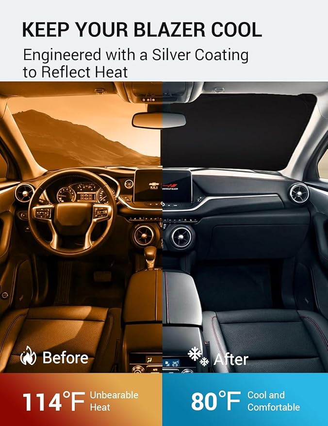 Proadsy Windshield Sun Shade for Chevrolet Blazer 2019–2025 2026 Foldable Front Sunshade Protector Sun Visor Blocks UV Rays Keep Car Cooler