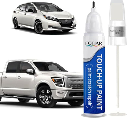 Pearl White Tricoat(QAB) Touch up Paint for Nissan-Exact Match Scratch Repair Kit 2-In-1 Premium Car Paint Pen for Chips & Nicks