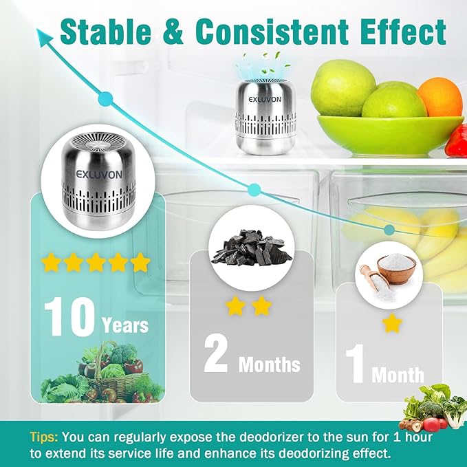 Refrigerator Deodorizer,Lasts for 10 Years Fridge Deodorizer Kitchen Gadgets Air Purifier Odor Eliminator for Fridge & Freezer, Car, Closet, RV and New Home,More Effective Than Baking Soda