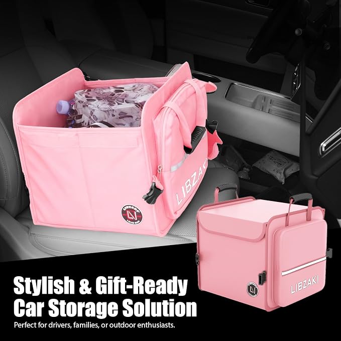 LIBZAKI Car Trunk Storage Organizer, Collapsible Trunk Storage Box for Car Truck SUV-Pink
