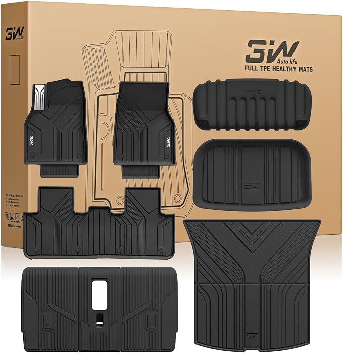 3W Full Set Floor Mats for Tesla New Model Y Juniper 2025 2026 Only for Standard, TPE All Weather Cargo Liners, Trunk Mats, Seat Back Cover Protector, Model Y Accessories(Not Fit Premium/Performance)