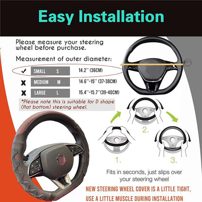 PINCTROT D Shaped 14 Inch Small Sized Steering Wheel Cover Great Grip with 3D Honeycomb Anti-Slip Design, Flat Bottom 14 Inch (Wine Red)
